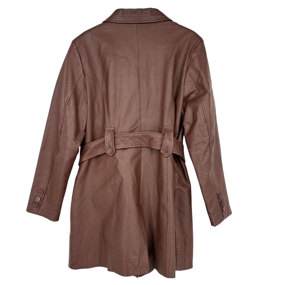 Metrostyle Women's Brown Leather‎ Belted Trench Coat Size 18